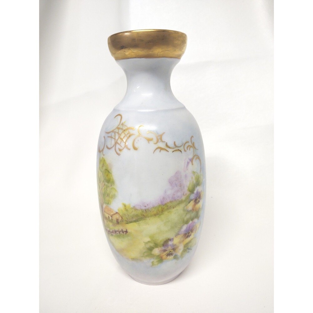 1973 AK Kaiser West German Hand Painted Countryside Landscape Porcelain Vase